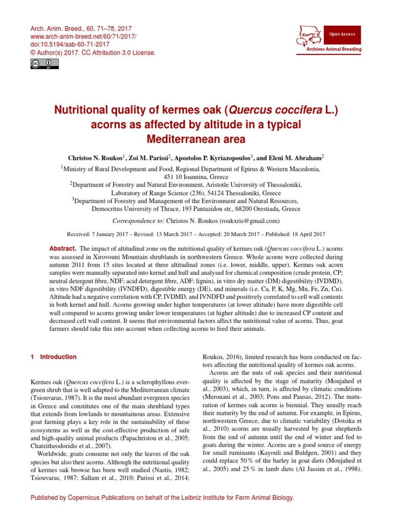 Nutritional Quality of Kermes Oak PDF Acorn Calcium