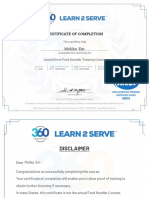 Food Handler Certificate Completion