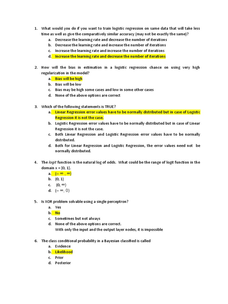 Sample Questions | PDF | Linear Regression | Logistic Regression