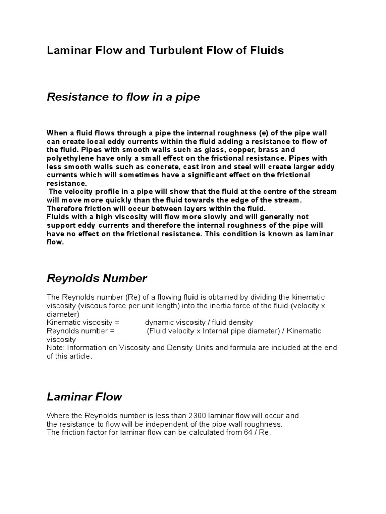 Laminar Flow and Turbulent Flow of Fluids | PDF | Reynolds Number ...