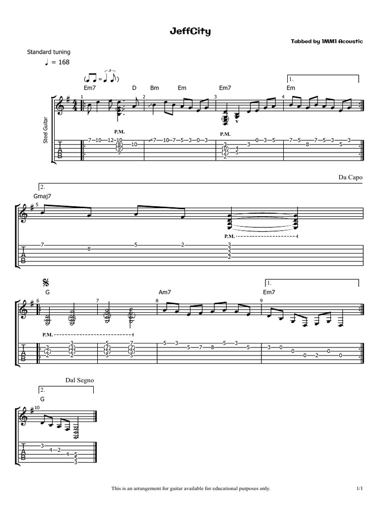 JeffCity Tabbed Guitar Fingerpicking Song PDF Celtic Musical