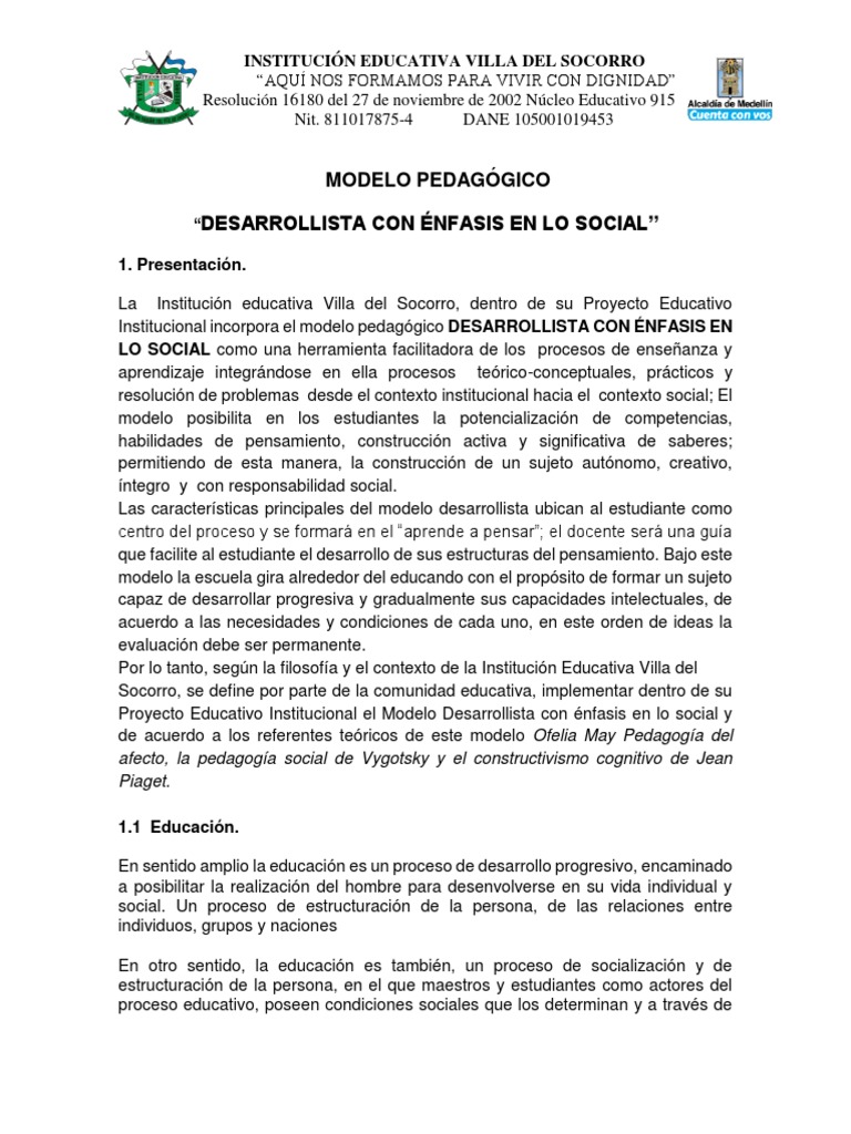 Modelo Pedagógico Desarrollista Social | PDF | Plan de estudios ...