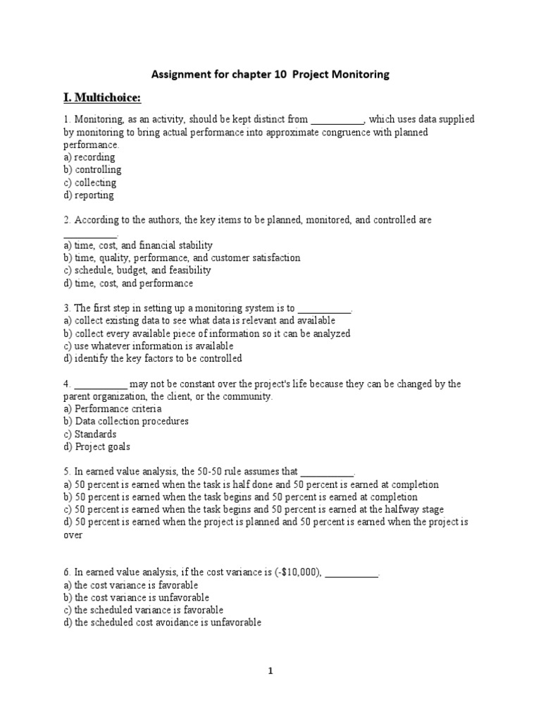 Assignment For Chapter 10 Project Monitoring | PDF | Business