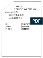CEE 41 Child Development and Care For Special Needs SEMESTER 1,2020 Assessment 2