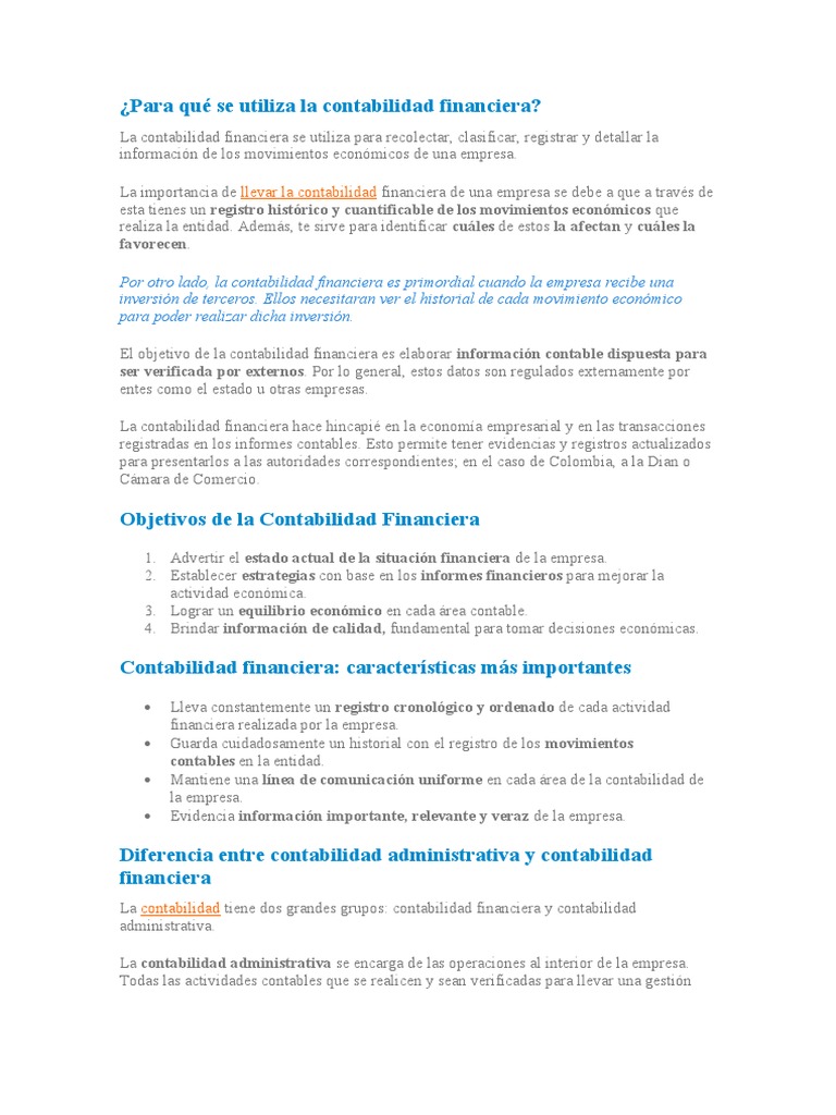 Objetivos de La Contabilidad Financiera | PDF | Contabilidad financiera ...