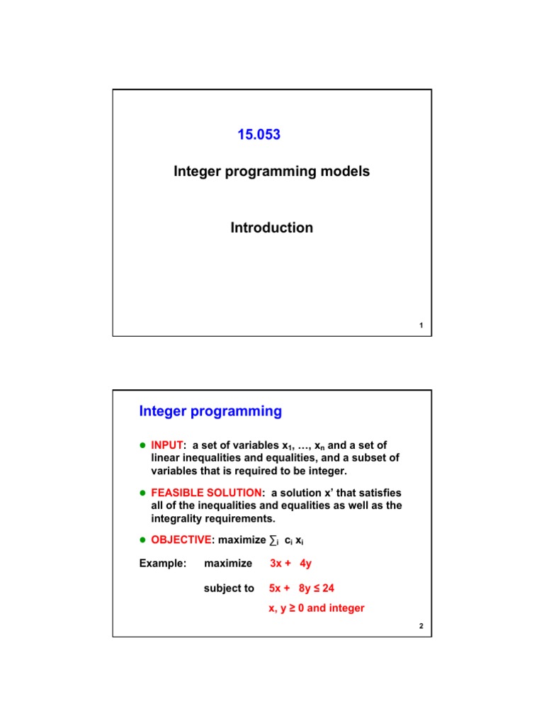 Integer Programming Models: Input | PDF | Linear Programming ...
