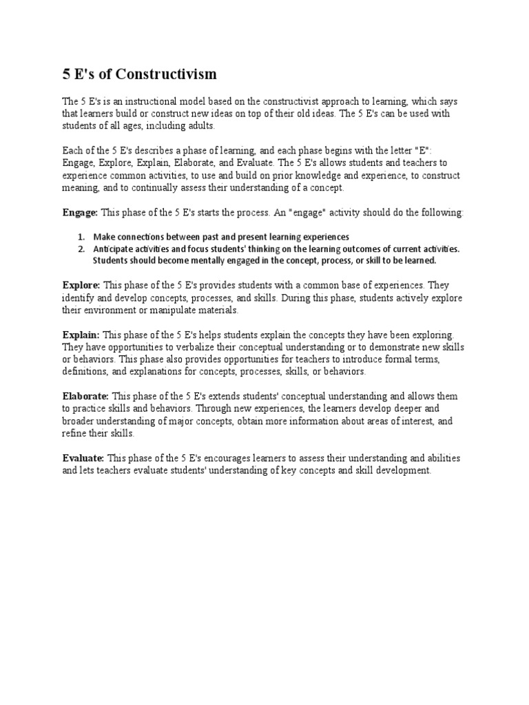 5 E's Model in Constructivist Learning | PDF | Constructivism ...
