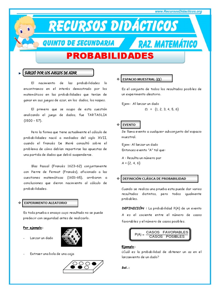 Ejercicios de Probabilidades para Quinto de Secundaria | PDF ...