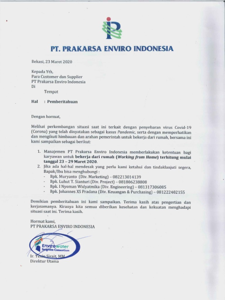 Surat Pemberitahuan Wfh