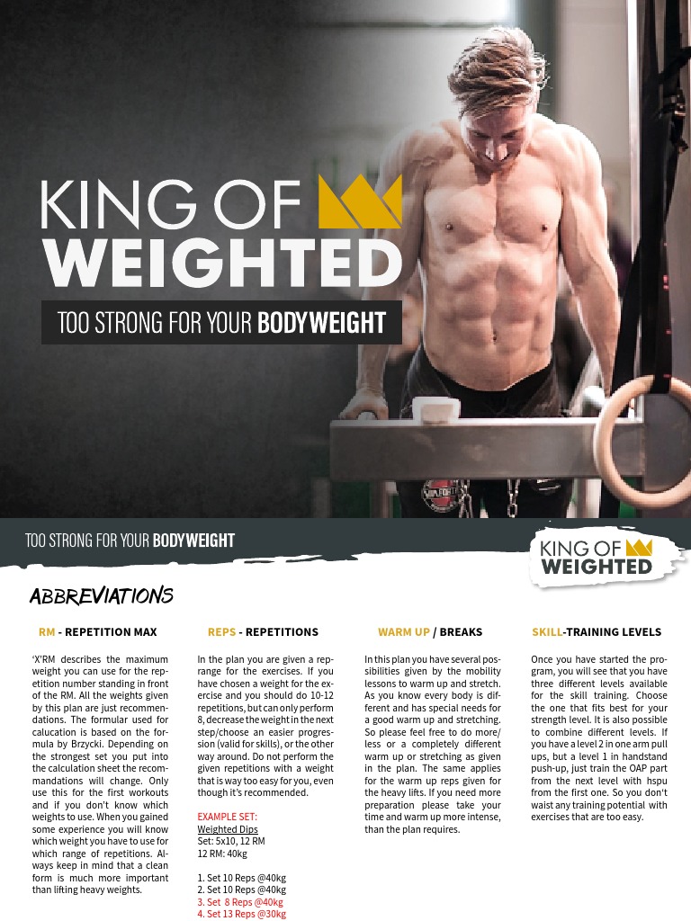 King of Weighted Calisthenics Test Day PDF Physical Exercise