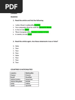 Unit 1: Contacts Reading 1. Read The Article and Find The Following