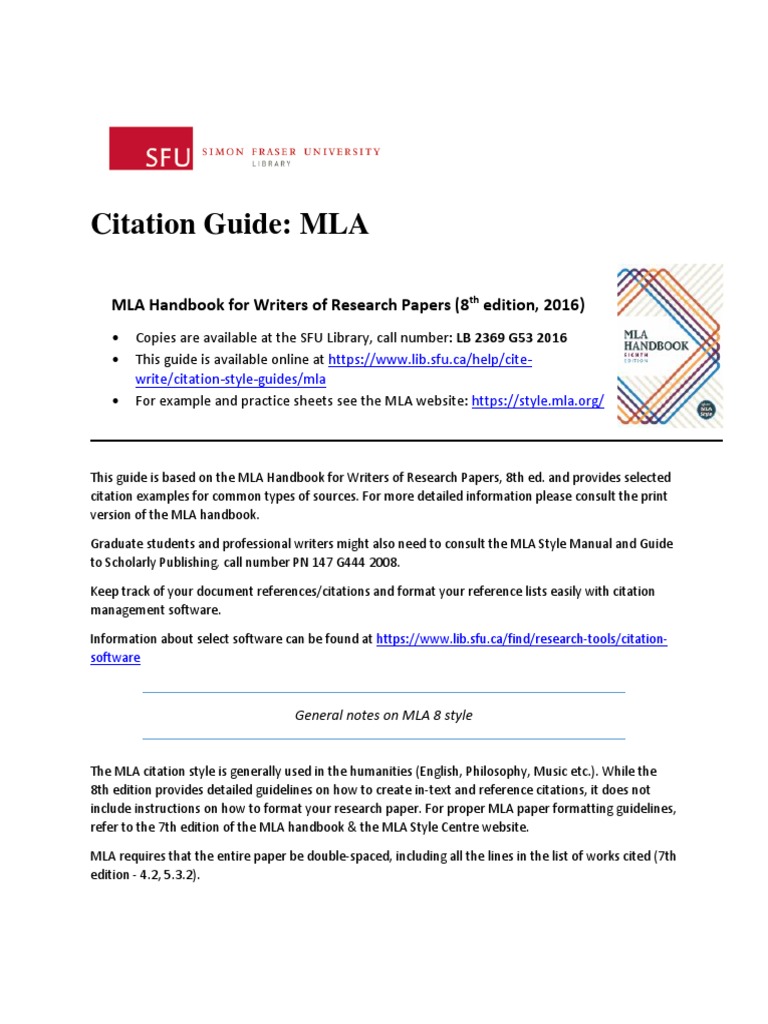 MLA Citation Guide Overview | PDF | Citation | Written Communication