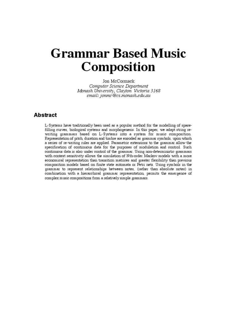 Grammar Based Music Composition PDF Markov Chain Creativity