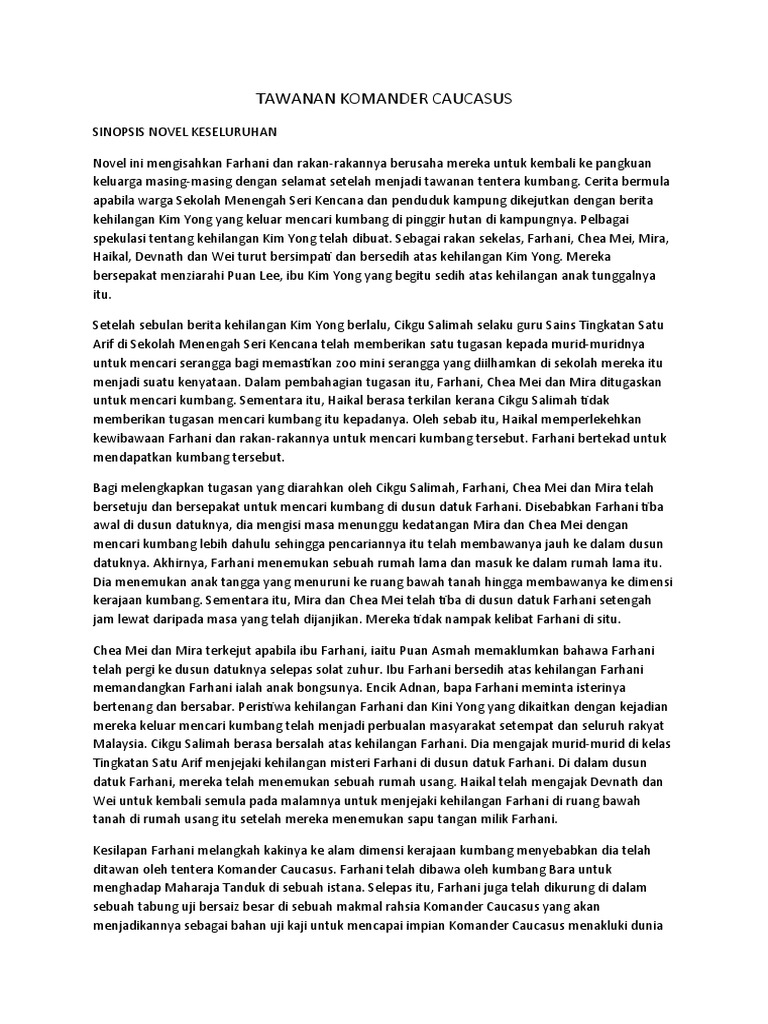 Sinopsis Keseluruhan Novel Tawanan Komander Caucasus Tawanan Komander