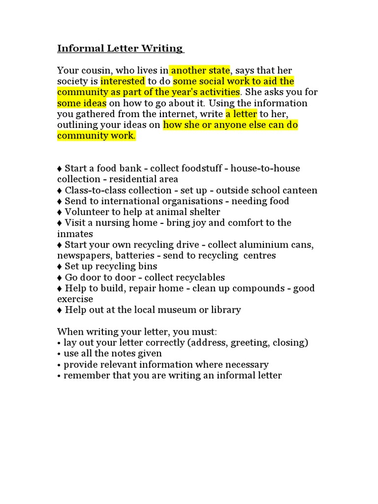 Informal Letter Writing | PDF | Lifestyle