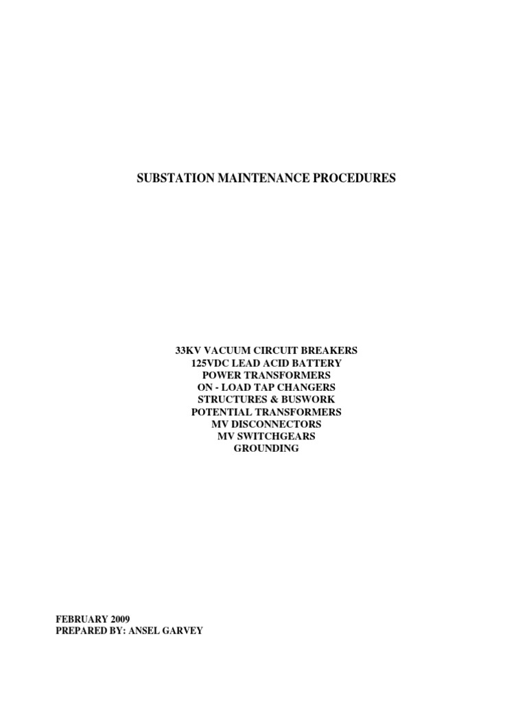 Substation Maintenance Procedures R1 PDF PDF Transformer Electrical Substation