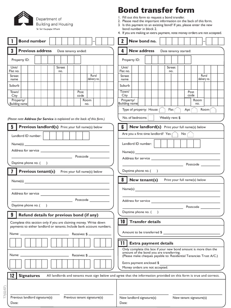 Bond Transfer Form Leasehold Estate Landlord