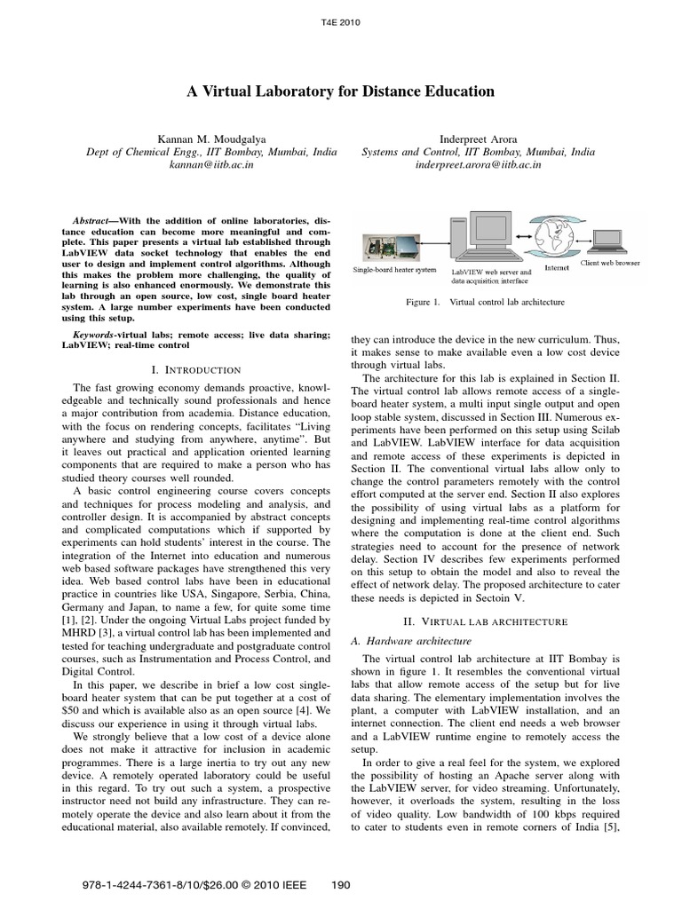 A Virtual Laboratory For Distance Education: Virtual Control Lab ...