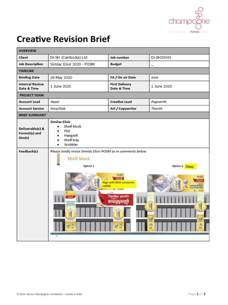 Creative Revision Brief: DKSH (Cambodia) LTD DKSH20043 Similac Elixir ...