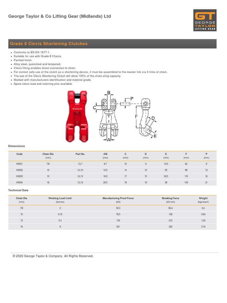 Taylor & Co Lifting Gear (Midlands) LTD Grade 8 Clevis