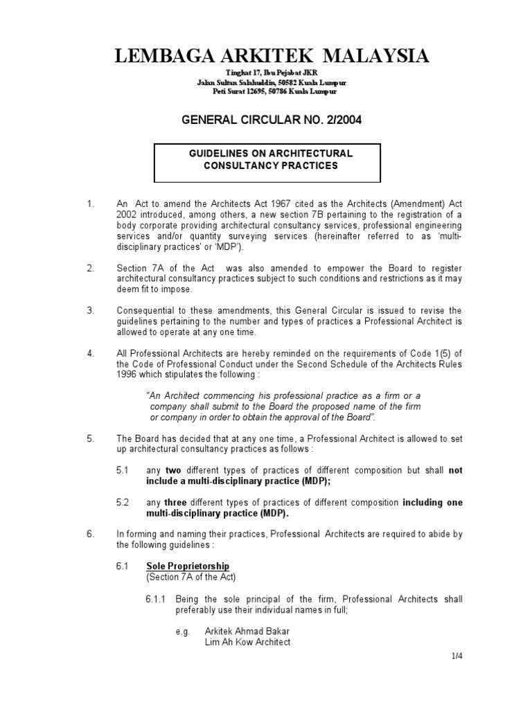 Guidelines on Architectural Consultancy Practices Requirements for