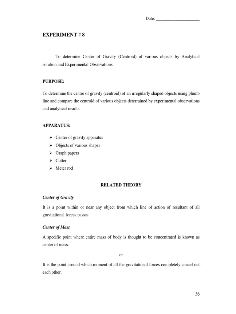 Experiment # 8: Purpose | PDF | Center Of Mass | Gravity