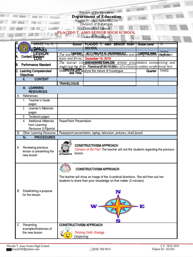 Daily Lesson LOG: Department of Education | PDF | Constructivism ...