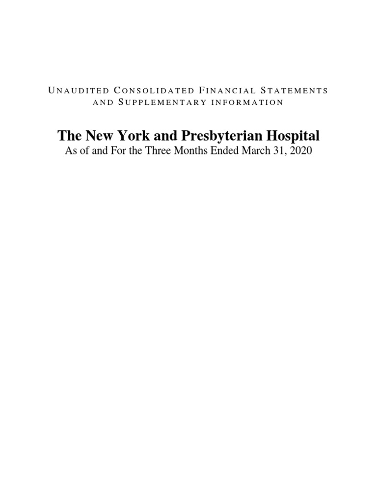 New YorkPresbyterian Q1 2020 Financial Statements PDF Financial