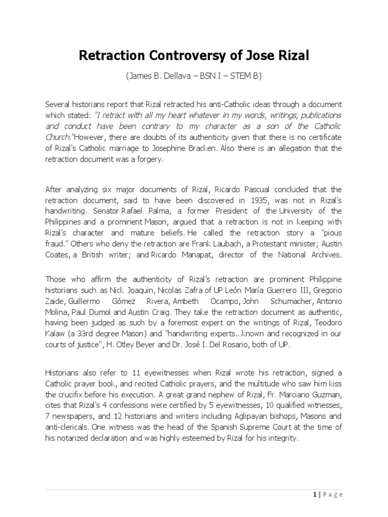 Retraction Controversy of Jose Rizal PDF