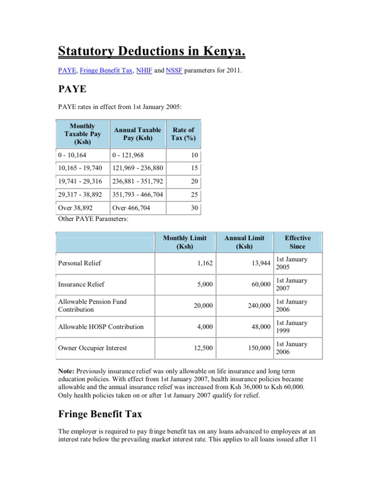 Statutory Deductions in Kenya Employee Benefits Services (Economics)