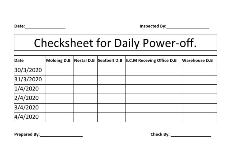 Daily Power-off Inspection Checklist | PDF | Business | Finance & Money ...