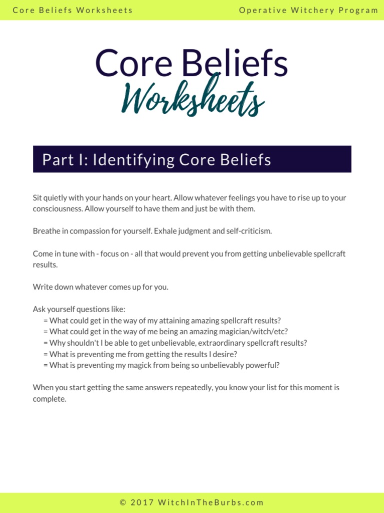Core Beliefs Worksheets PDF Psychological Concepts Psychology