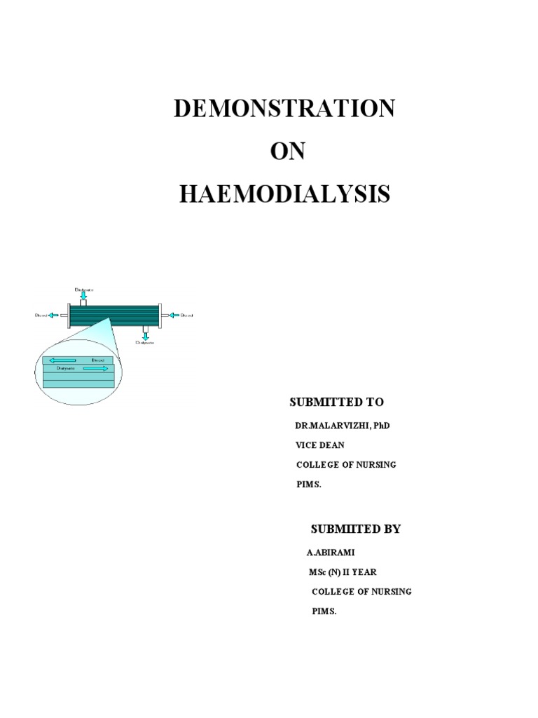 Demonstration On Haemodialysis Submitted To Pdf Dialysis