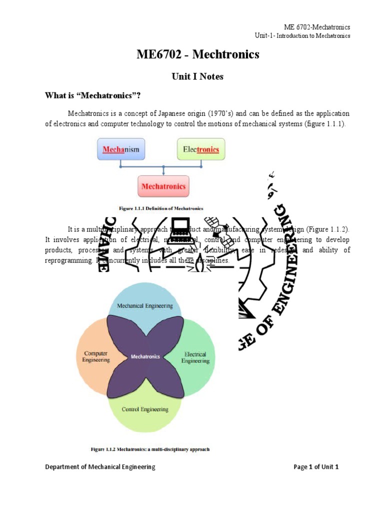 ME6702 - Mechtronics: Unit I Notes | PDF | Control Theory | Control System