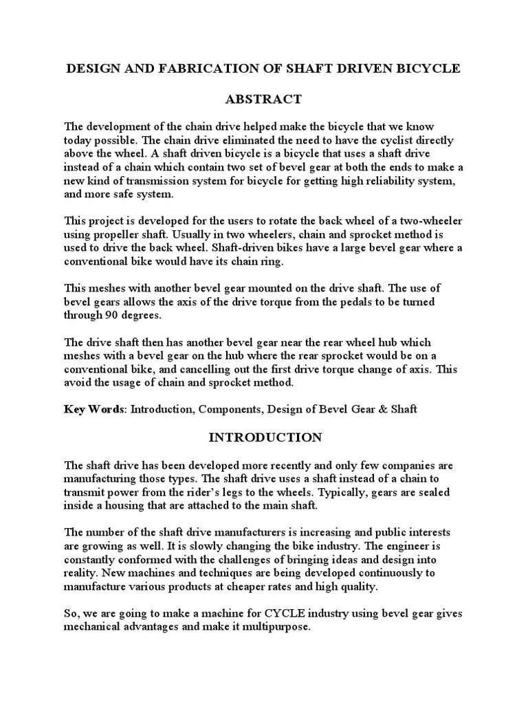 (Remf-45) Design and Fabrication of Shaft Driven Bicycle (Abstract ...