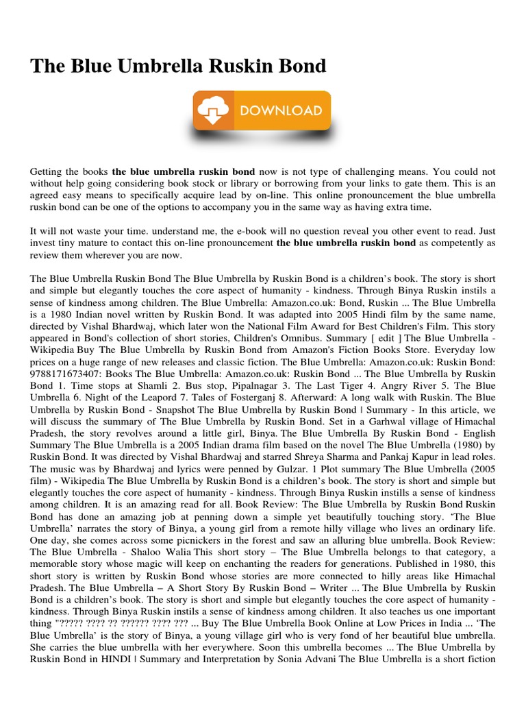 The Blue Umbrella Ruskin Bond PDF