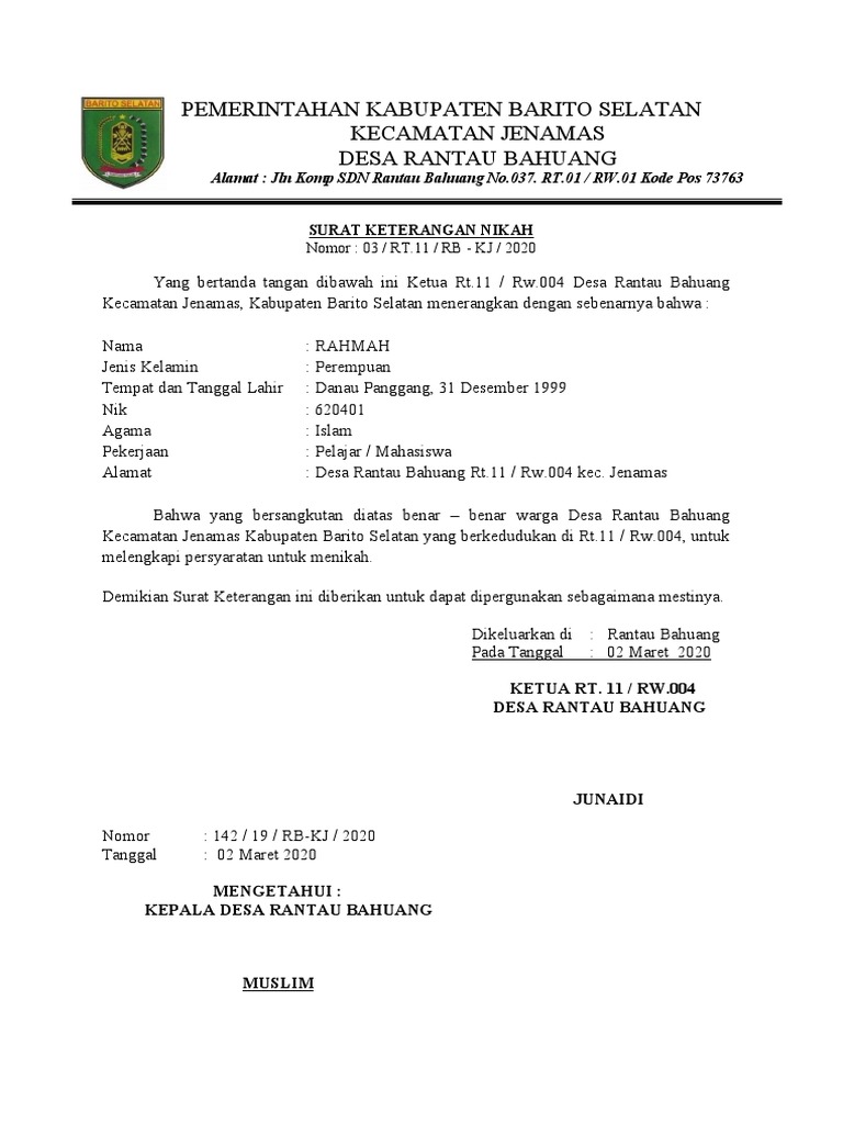 Surat Pengantar Nikah Dari RT | PDF