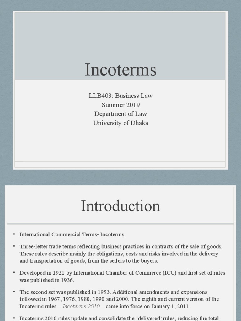 Incoterms Trade Private Law