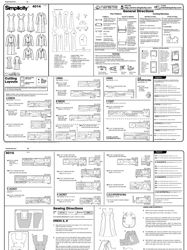 4014 General Directions: Cutting/Marking The Pattern | PDF | Seam ...