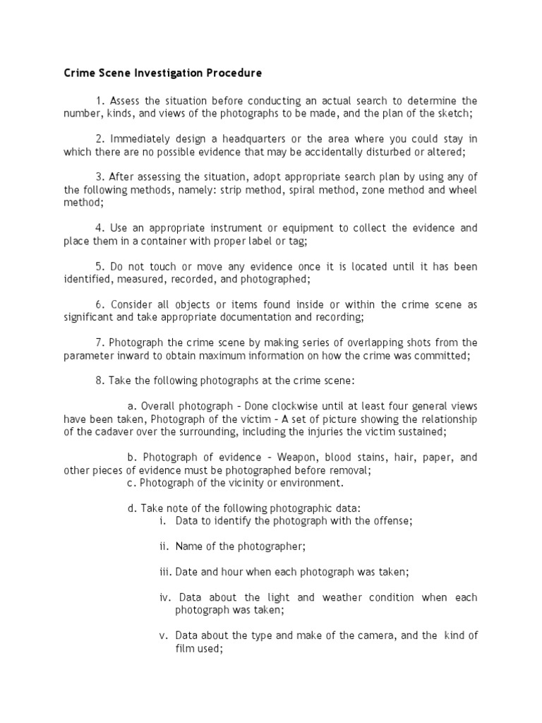 Crime Scene Investigation Procedures | PDF | Crime Scene | Police