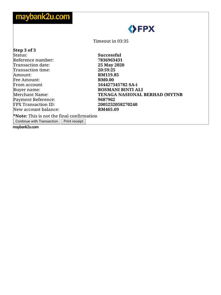 Maybank Payment Receipt for TNB Bill | PDF