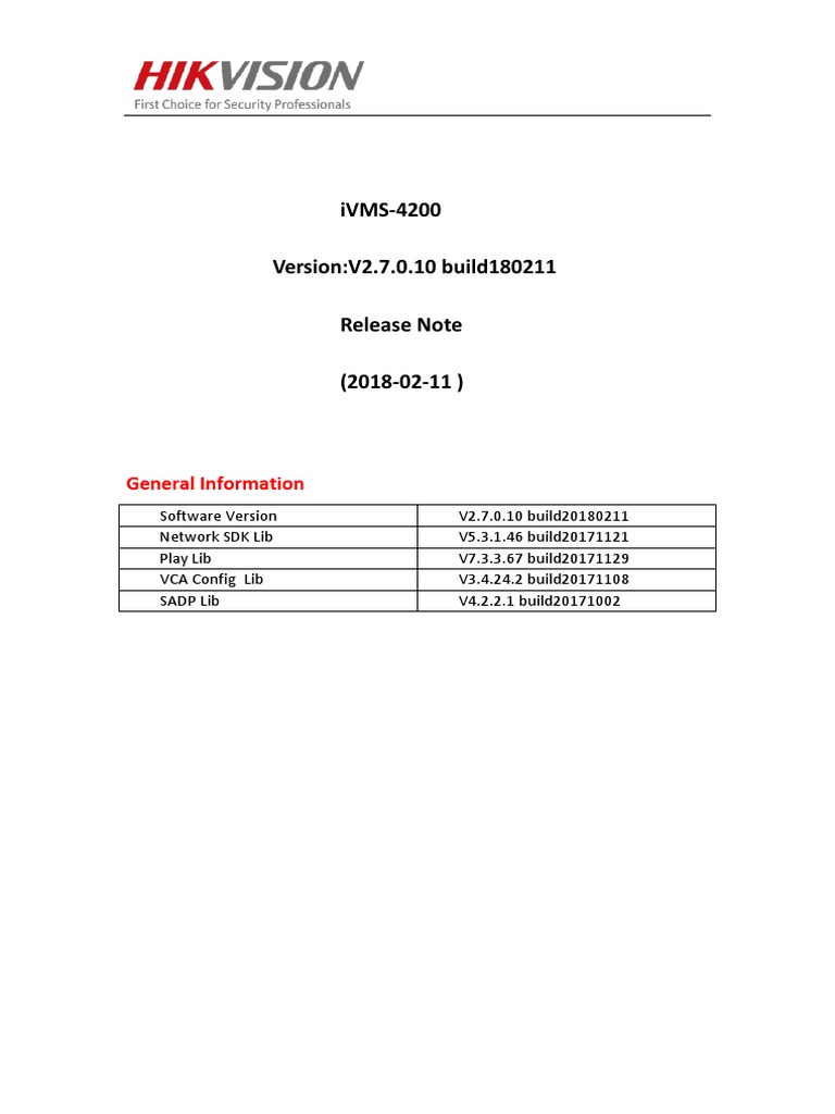 iVMS-4200 V2.7 Release Notes | PDF
