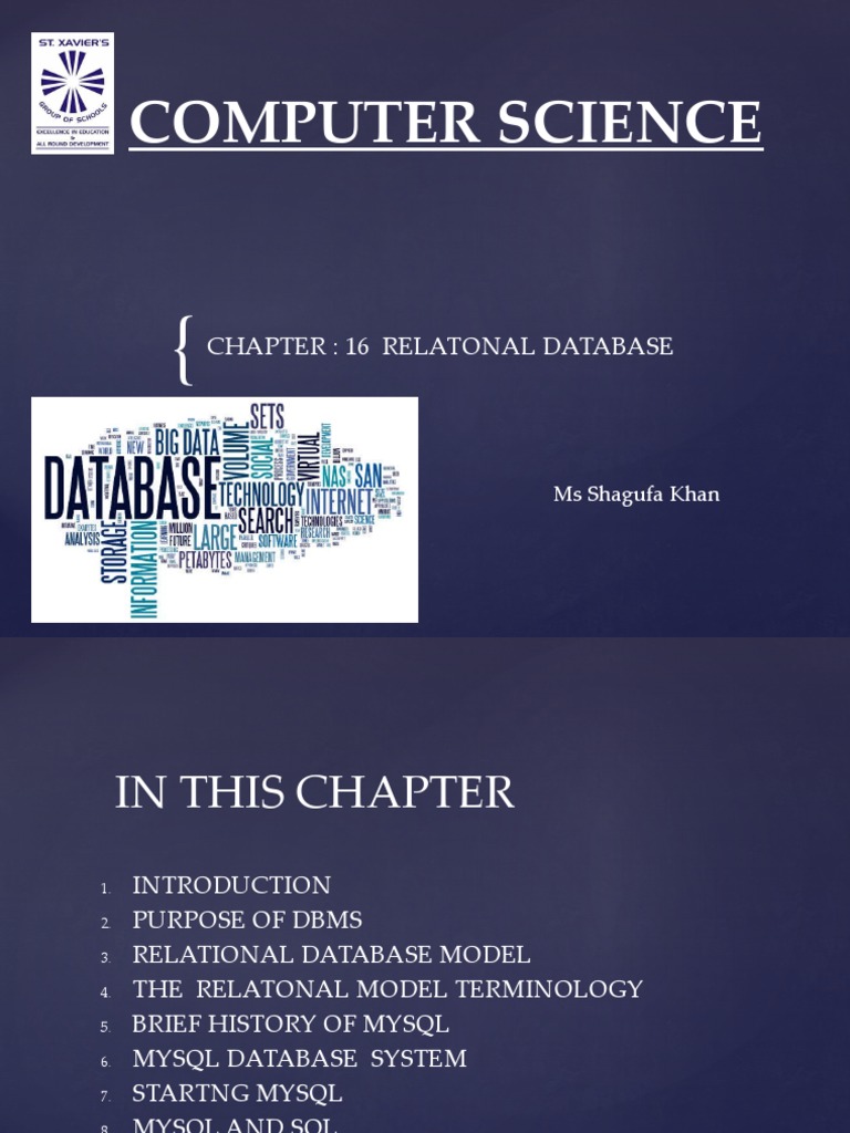 Computer Science: Chapter: 16 Relatonal Database | PDF | Relational ...