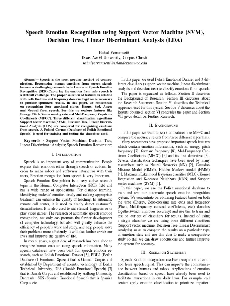 Speech Emotion Recognition with SVM and LDA | PDF | Statistical ...