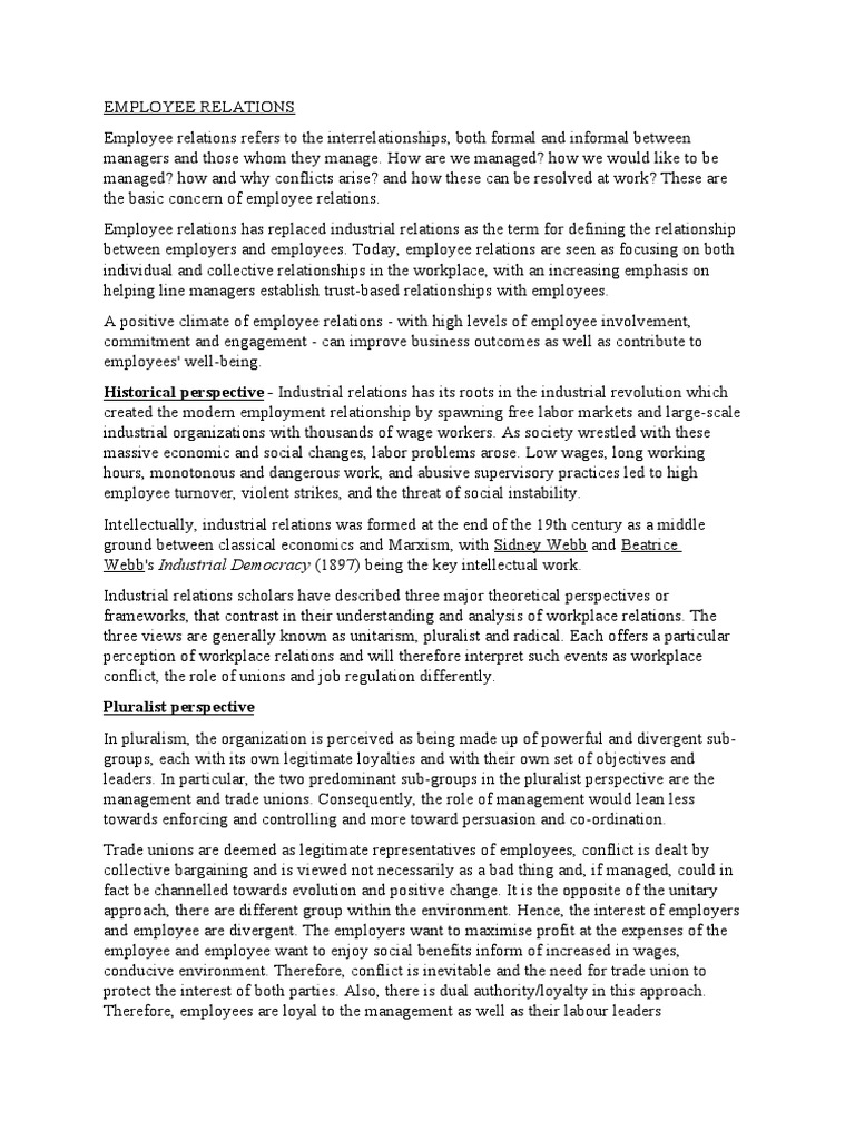 Historical Perspective Industrial Relations Has Its Roots In The