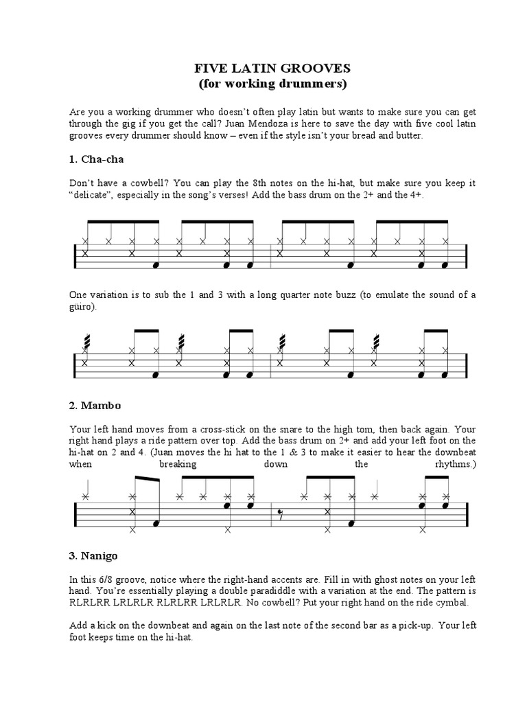 Five Latin Grooves (For Working Drummers) 1. ChaCha PDF