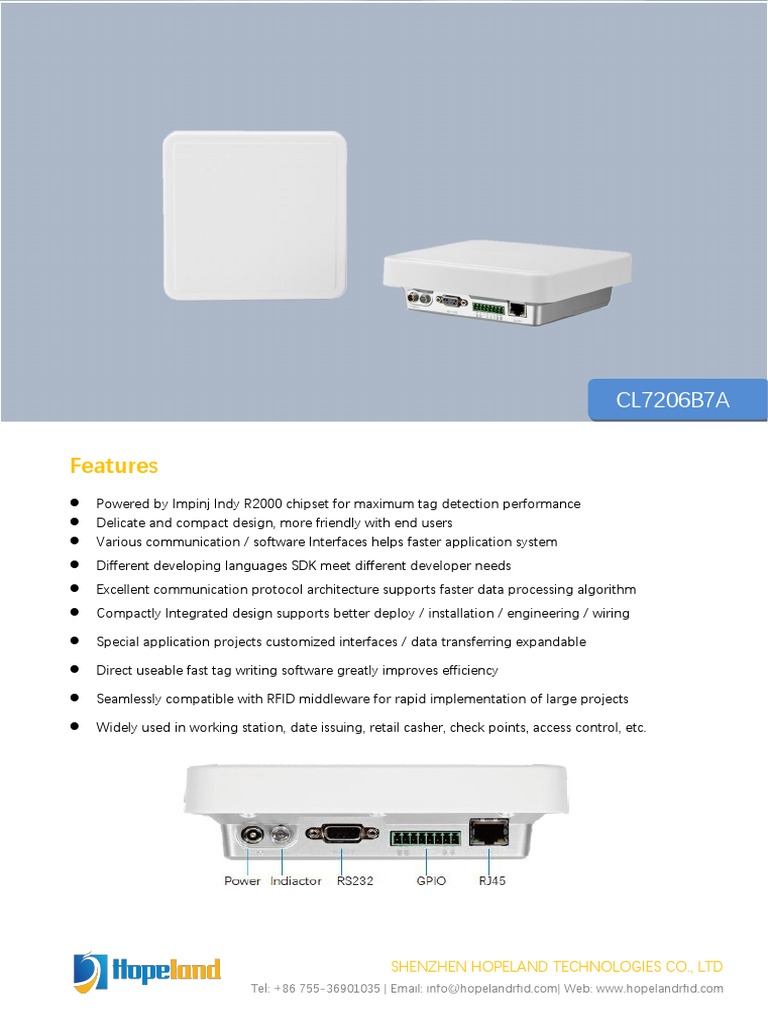 CL7206B7A Mini Integrated Reader - Datasheet RFID READER | PDF ...