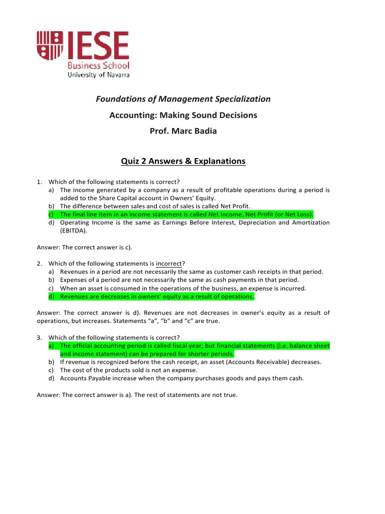 Quiz 2 Answers for Accounting Course | PDF | Book Value | Depreciation