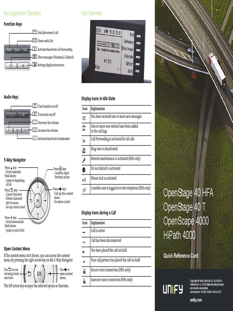 Quick Reference Card OpenStage 40 HFA | PDF | Voicemail | Menu (Computing)