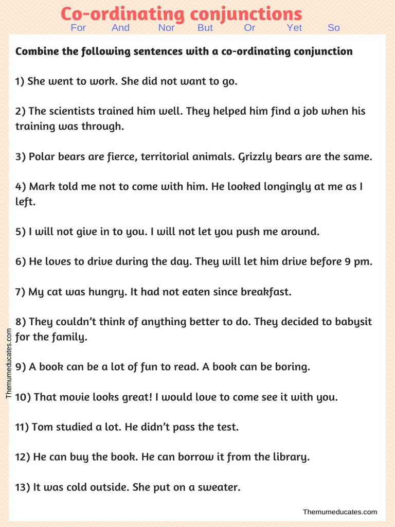 Combine The Following Sentences With A Coordinating Conjunction PDF | PDF